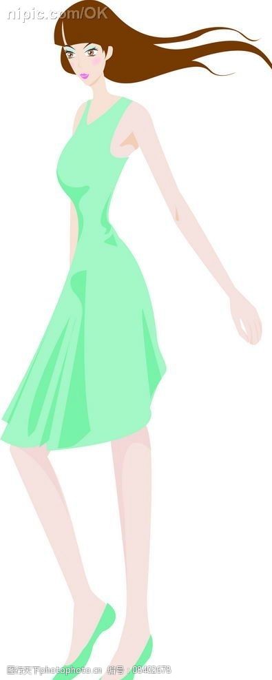 裙子矢量图穿绿色连衣裙女孩图片