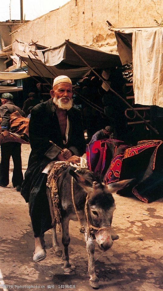 新疆风景骑毛驴的老汗图片